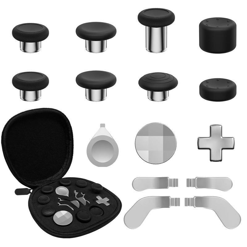 CHARM FOCUS 16-in-1 Metal Thumbsticks Replacement Kits for Xbox Elite Series 2, Xbox Elite 2 Controller Accessories, Includes Magnetic Joysticks, Paddles, Silicone Caps, D-Pads, 1 Tool (Silver) - Image 1